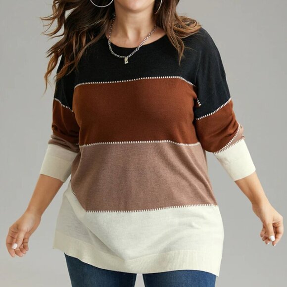 BloomChic Super soft Essentials Color block Contrast Round Neck Pullover XL - Picture 2 of 7